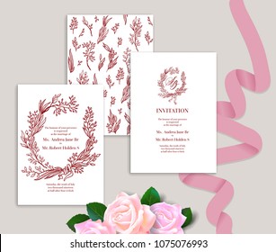 Set of wedding stationery ornamental cards concept. Handwritten calligraphic style. Elegant invitatin wedding template.