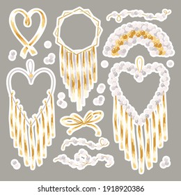 Set of wedding stickers with gold ribbons . Set of wedding stickers in pastel colors. Suitable for creating invitations, cards, backgrounds. For weddings, toddler's birthday, girl's birthday.