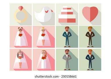 set of wedding style icons flat