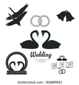 Set of wedding swans invitation vintage design elements, designers toolkit
