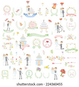 Set of wedding template design elements for invitation cards 
