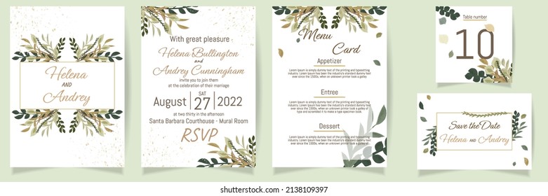 Set of wedding templates and invitation card in rustic style