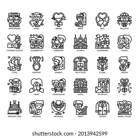 Set of Wedding thin line and pixel perfect icons for any web and app project. 