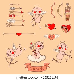 Set Wedding and Valentine's Day design elements in color. Vector illustration.