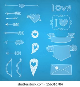 Set Wedding and Valentine's Day design elements. Vector illustration.