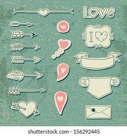 Set Wedding and Valentine's Day design elements. Vector illustration.