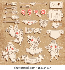 Set Wedding and Valentine's Day design elements. Vector illustration.