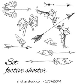 Set Wedding and Valentine's Day design elements in color. Vector illustration. 