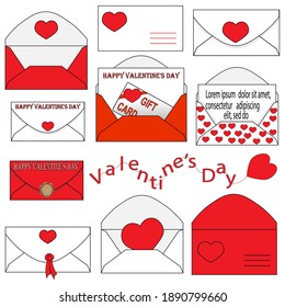Set of wedding or Valentine's Day envelopes with red hearts. Good for congratulations and invitations.