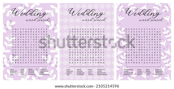 Set wedding word search puzzle on a lilac\
background.Bridal shower crossword, trivia, activity card.\
Engagement, bachelorette party printable.  Find hidden words about\
love and marriage. Provence.\
