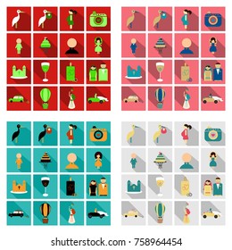 Set of weddings icons in flat style with shadow