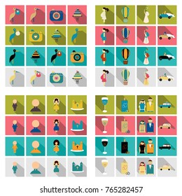 Set of weddings icons in flat style with shadow