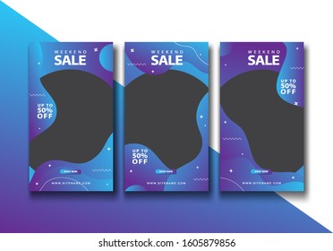 Set of weekend sales social media post template, digital promotion, vector design 