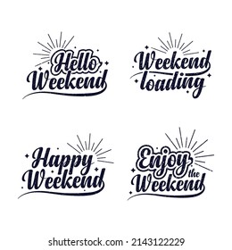 Satz von Weekend T-Shirt-Typografie-Schriftzeichen in handgefertigtem kalligrafischem Stil Vektorgrafik-Druck oder Poster mit Buchstabierangebot