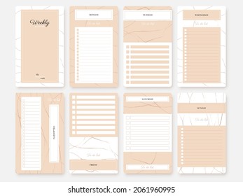 Set of weekly or daily planner, fashion planner or organizer. Vector design