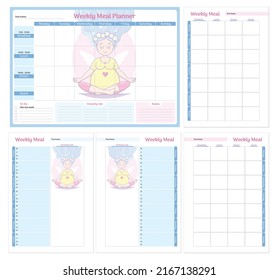 Set of Weekly Meal Planner pages for mom. Happy Pregnancy theme. Template for diet control. Healthy nutrition for pregnant woman. 