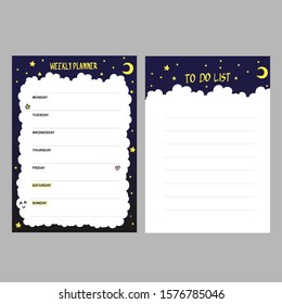 set of weekly planner cheerful cute kids animation with doodles, to do list