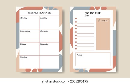 Set of Weekly Planner and To Do List Template with Hand Drawn Abstract Background