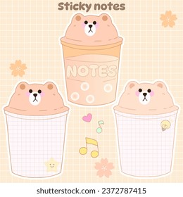 Set Weekly planner inspiration notepaper design printable .  White pink pages for tags , weekly notes,  to do list minimal style with bear  tags animal cartoon character 