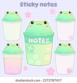 Set Weekly planner inspiration notepaper design printable .  White pink pages for tags , weekly notes,  to do list minimal style with frog  tags animal cartoon character 