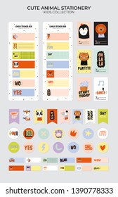 Set of weekly planners and to do lists with cute animals illustrations and trendy lettering. Template for agenda, planners, check lists, and other kids stationery. Isolated. Vector