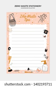 Set of weekly planners and to do lists with zero waste illustrations and trendy lettering. Template for agenda, planners, check lists, and other kids stationery. Isolated. Vector