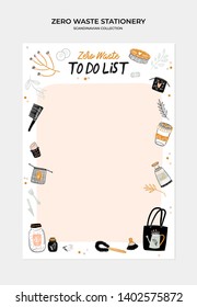 Set of weekly planners and to do lists with zero waste illustrations and trendy lettering. Template for agenda, planners, check lists, and other kids stationery. Isolated. Vector