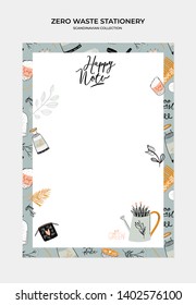 Set of weekly planners and to do lists with zero waste illustrations and trendy lettering. Template for agenda, planners, check lists, and other kids stationery. Isolated. Vector