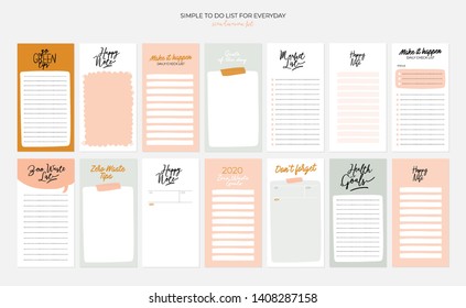 Set Of Weekly Planners And To Do Lists Simple Design And Trendy Zero Waste Lettering. Template For Agenda, Planners, Check Lists, And Other Kids Stationery. Isolated. Vector