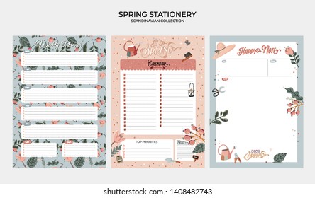 Set of weekly planners and to do lists with cute summer illustrations and trendy lettering. Template for agenda, planners, check lists, and other kids stationery. Isolated. Vector