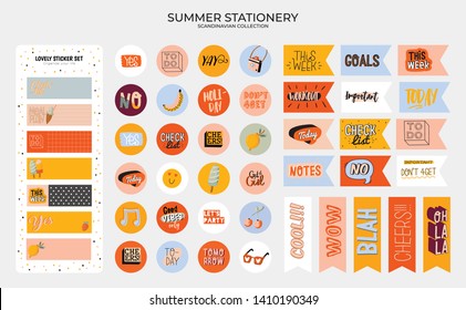 Set Of Weekly Planners And To Do Lists With Cute Summer Illustrations And Trendy Lettering. Template For Agenda, Planners, Check Lists, And Other Kids Stationery. Isolated. Vector