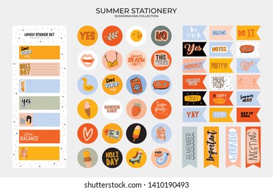 Set of weekly planners and to do lists with cute summer illustrations and trendy lettering. Template for agenda, planners, check lists, and other kids stationery. Isolated. Vector