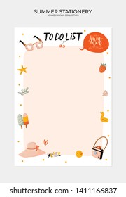 Set of weekly planners and to do lists with cute summer illustrations and trendy lettering. Template for agenda, planners, check lists, and other kids stationery. Isolated. Vector