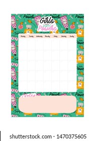 Set of weekly planners and to do lists with zero waste illustrations and trendy lettering. Template for agenda, planners, check lists, and other kids stationery. Isolated. Vector