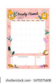 Set of weekly planners and to do lists with zero waste illustrations and trendy lettering. Template for agenda, planners, check lists, and other kids stationery. Isolated. Vector