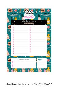 Set of weekly planners and to do lists with zero waste illustrations and trendy lettering. Template for agenda, planners, check lists, and other kids stationery. Isolated. Vector
