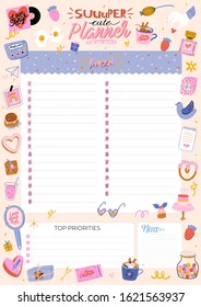 Set of weekly planners and to do lists with love illustrations and trendy lettering. Template for agenda, planners, check lists, and other kids stationery. Isolated. Vector