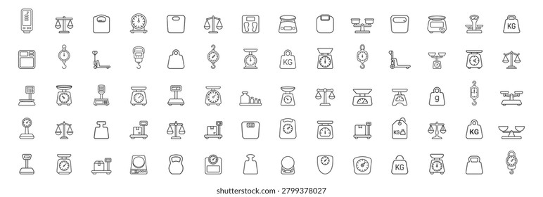 set of weighing scale icons line art style vector illustration on transparent background
