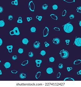 Set Weight, Baseball ball, Medieval bow and Stopwatch on seamless pattern. Vector