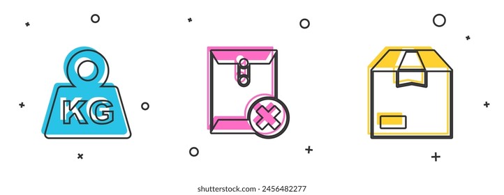 Set Weight, Delete envelope and Carton cardboard box icon. Vector