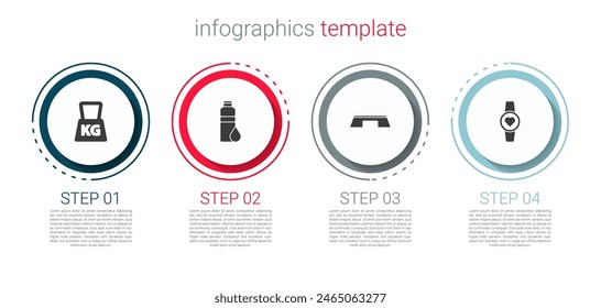 Set Weight, Fitness shaker, Step platform and Smartwatch. Business infographic template. Vector