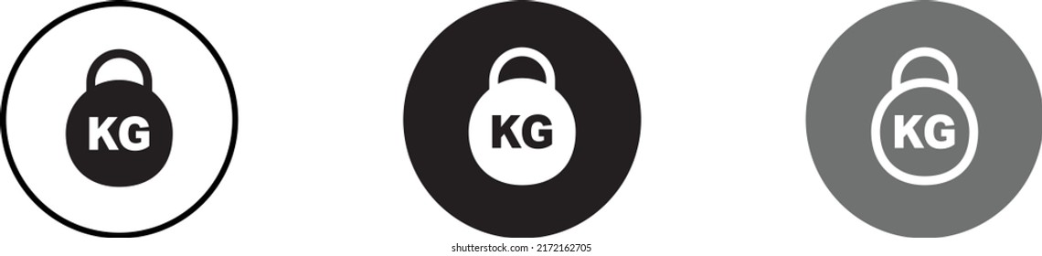 Set of weight kilogram icons. Simple round KG symbol icons for web and print isolated on white background