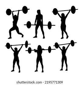 Set of weight lifter woman, abstract isolated vector silhouette on white background