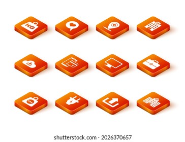 Set Weight pounds, Electric plug, Cloud download, NFC Payment, Upload and Computer monitor screen icon. Vector