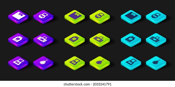 Set Weight, Punching bag, Sports nutrition, Kettlebell and Bathroom scales icon. Vector