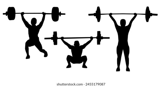 Set of weightlifting silhouette illustrations