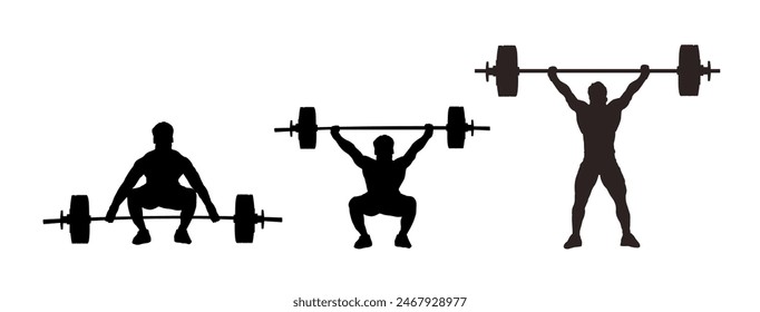 Set of weightlifting, weightlifter silhouette isolated