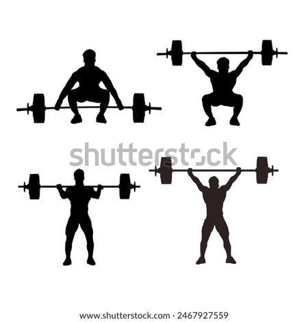 Set of weightlifting, weightlifter silhouette isolated	