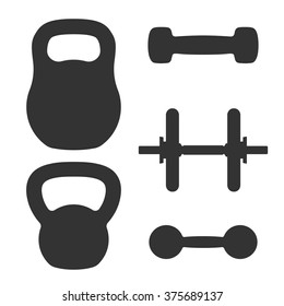 Set of weights. Dumbbells and kettlebells