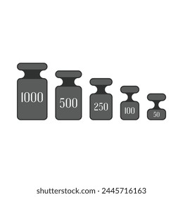 Set of weights for scales. Calibration weight in flat style. Vector.